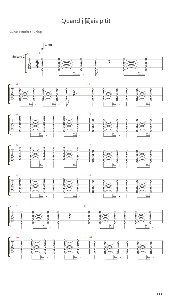 Quand J'etais P'tit吉他谱
