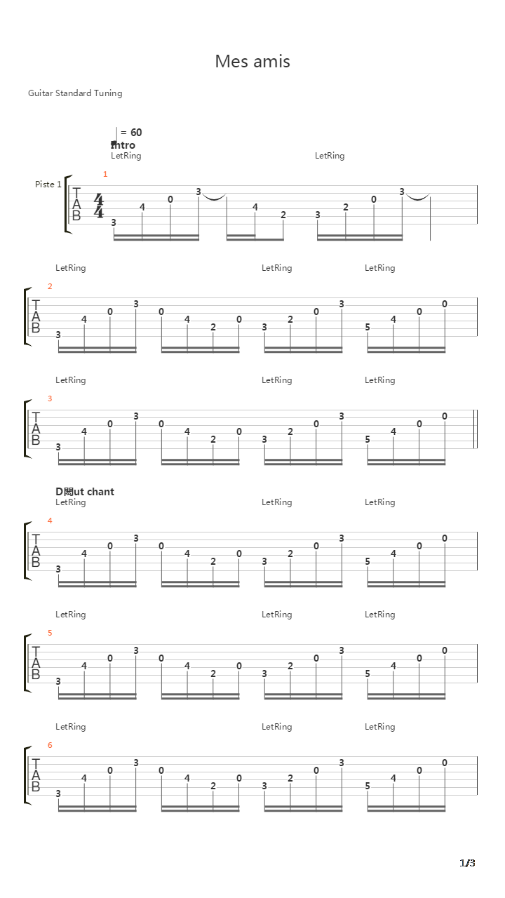Mes Amis吉他谱