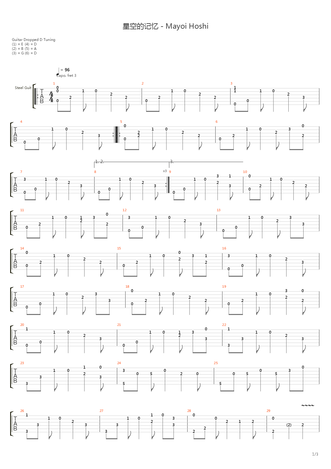 星空のメモリア(星空的记忆) - 迷い星(Mayoi Hoshi)吉他谱