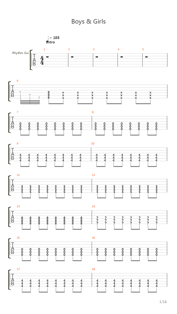 Boys And Girls吉他谱
