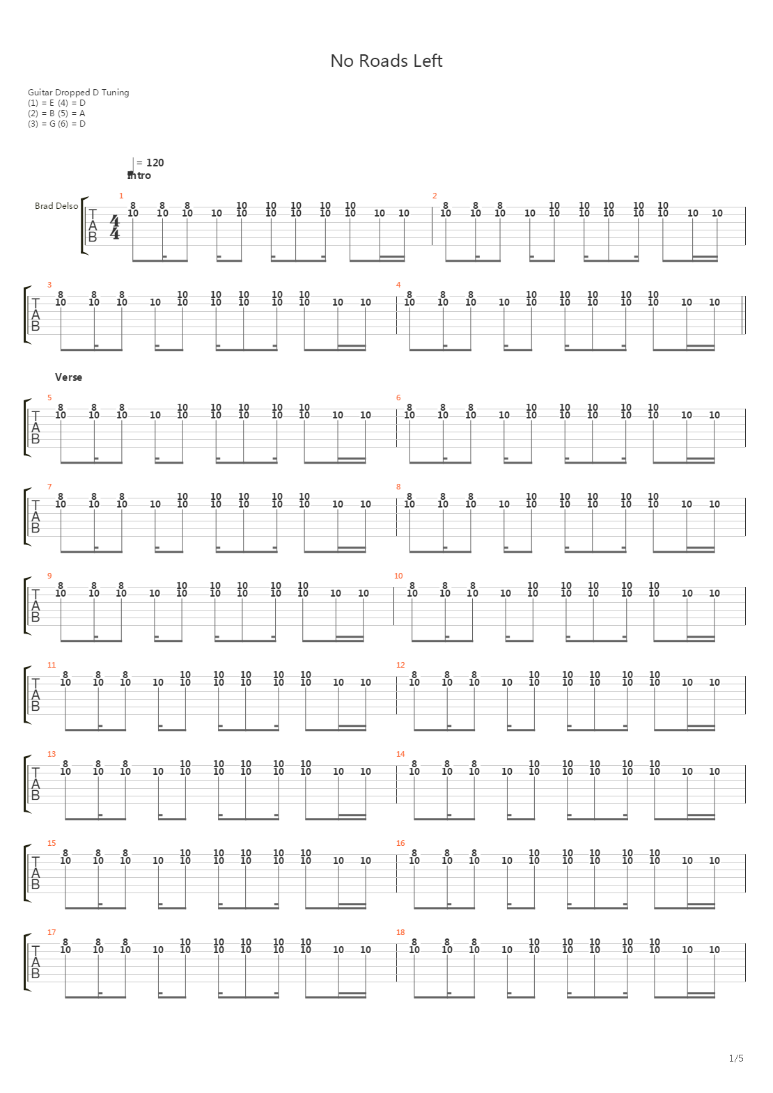 No Roads Left吉他谱