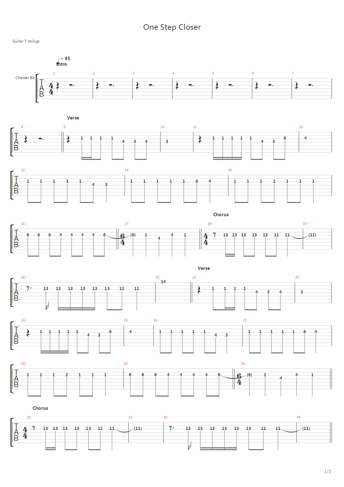One Step Closer吉他谱