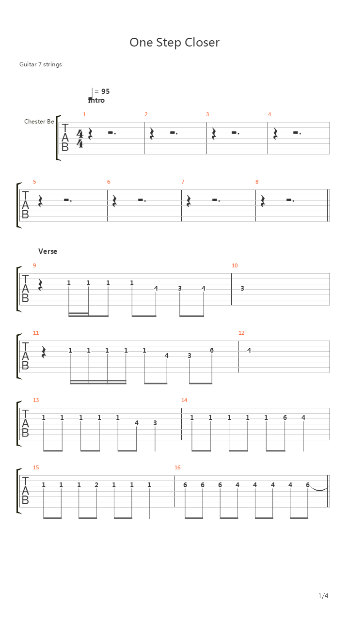 One Step Closer吉他谱