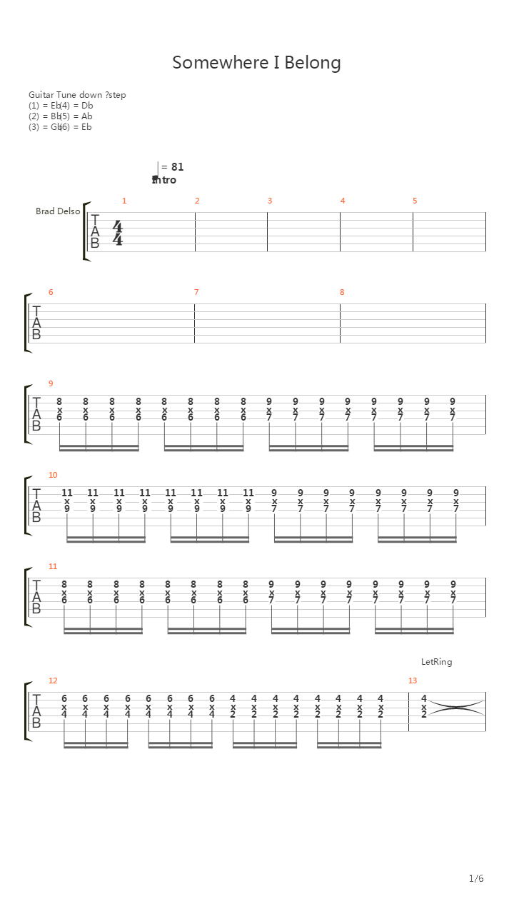 Somewhere I Belong吉他谱
