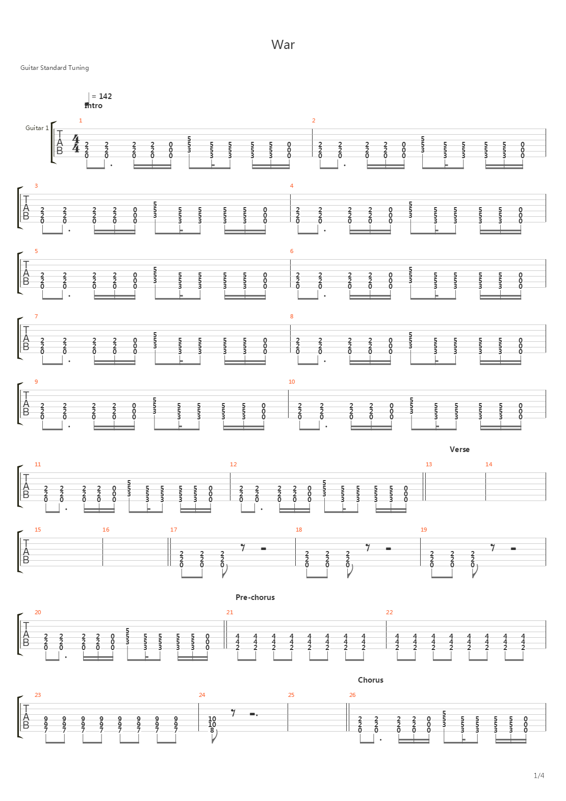 War吉他谱