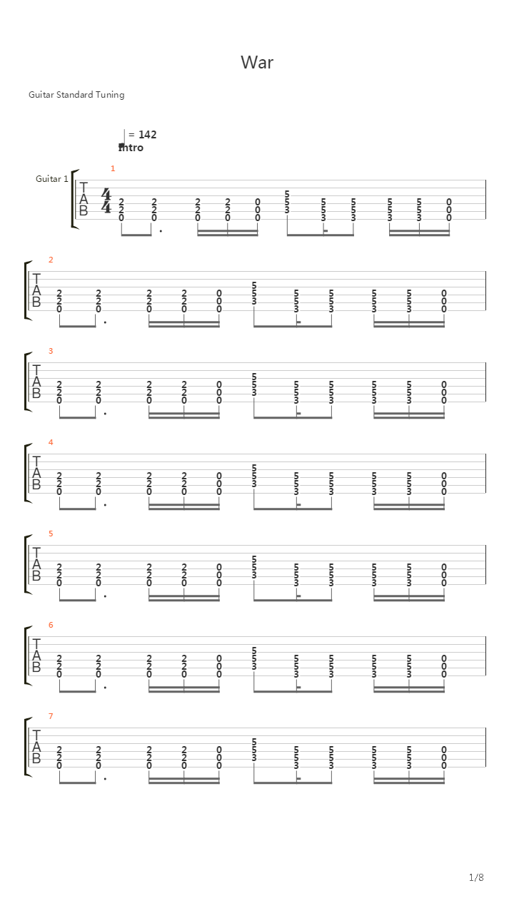 War吉他谱