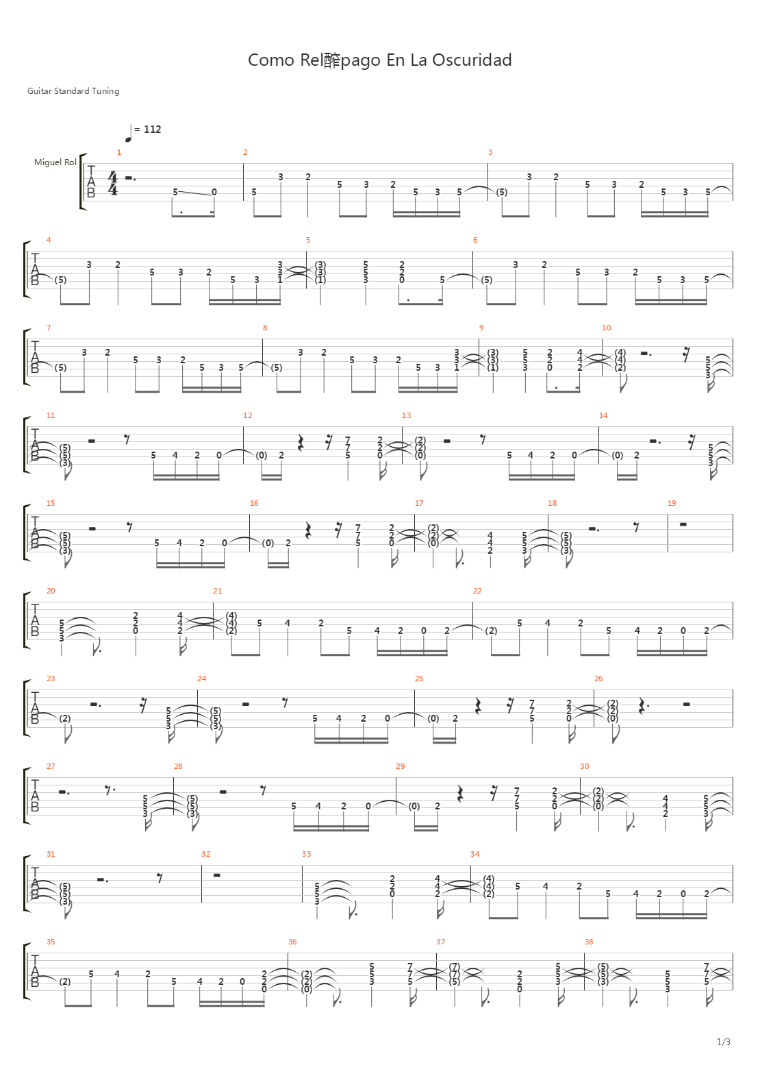 Como Relampago En La Oscuridad吉他谱