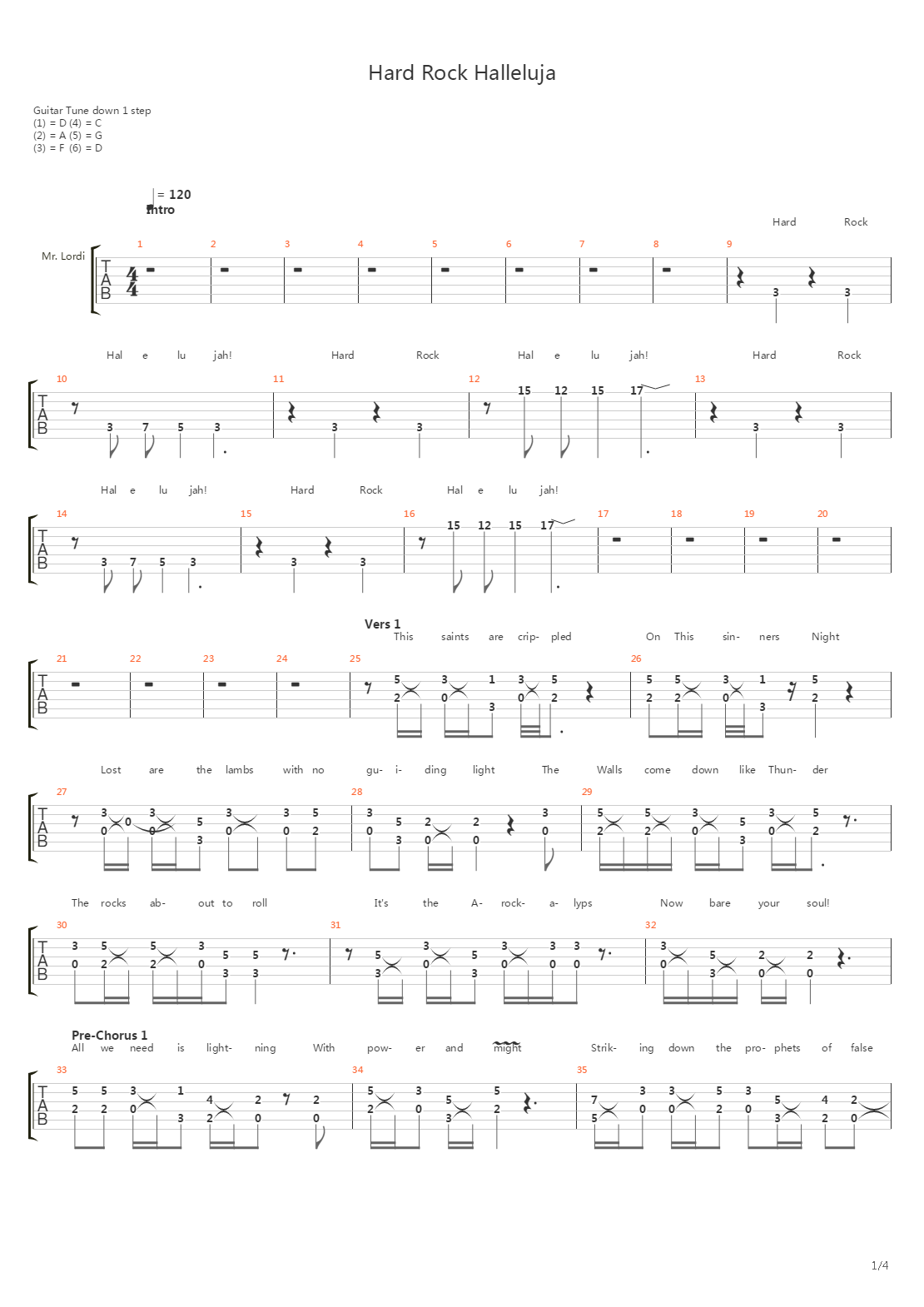 Hard Rock Hallelujah吉他谱