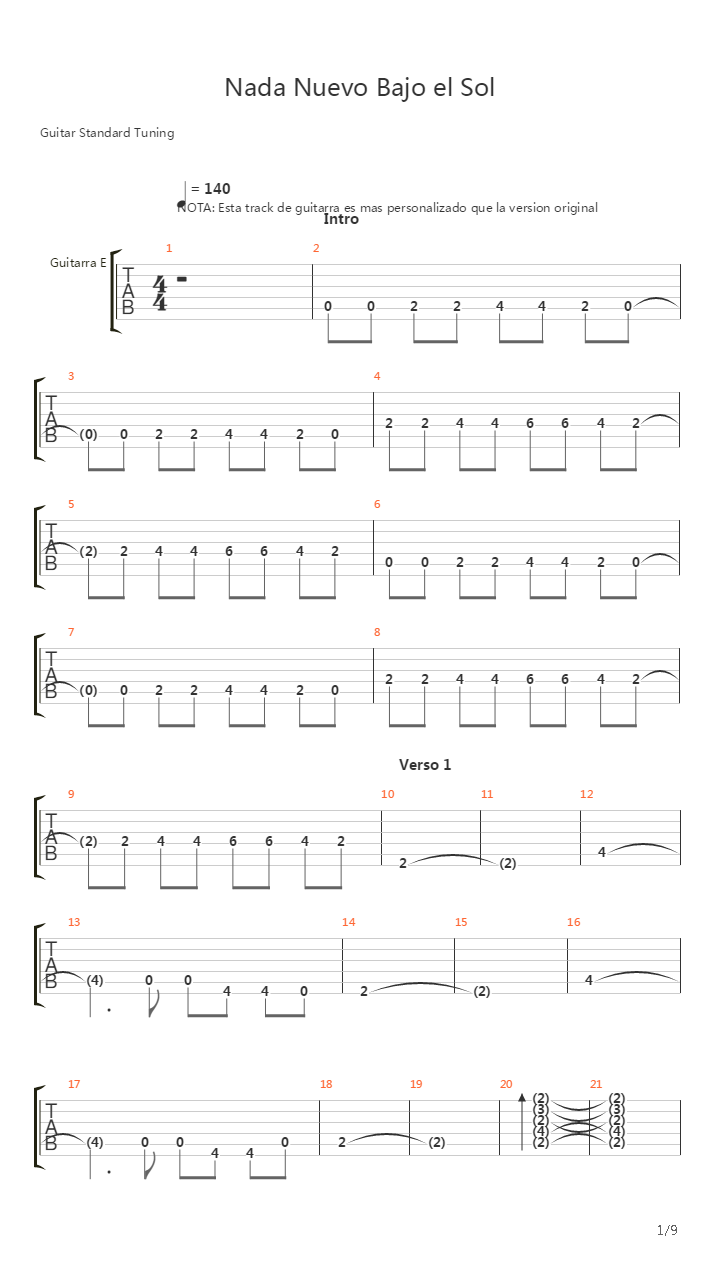 Nada Nuevo Bajo El Sol (2 Guitarras)吉他谱