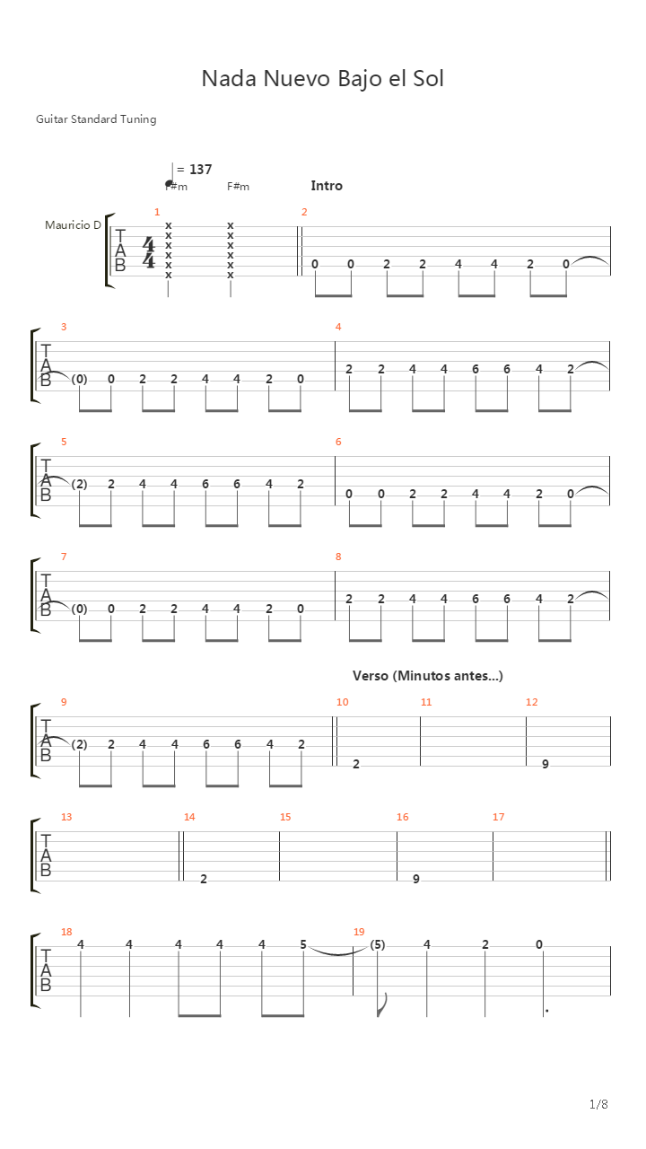 Nada Nuevo Bajo El Sol Guitar吉他谱