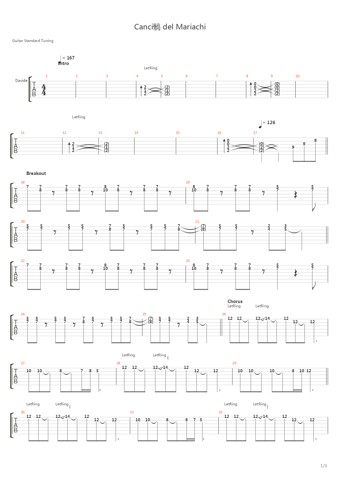 Canción Del Mariachi (Davide Costa)吉他谱