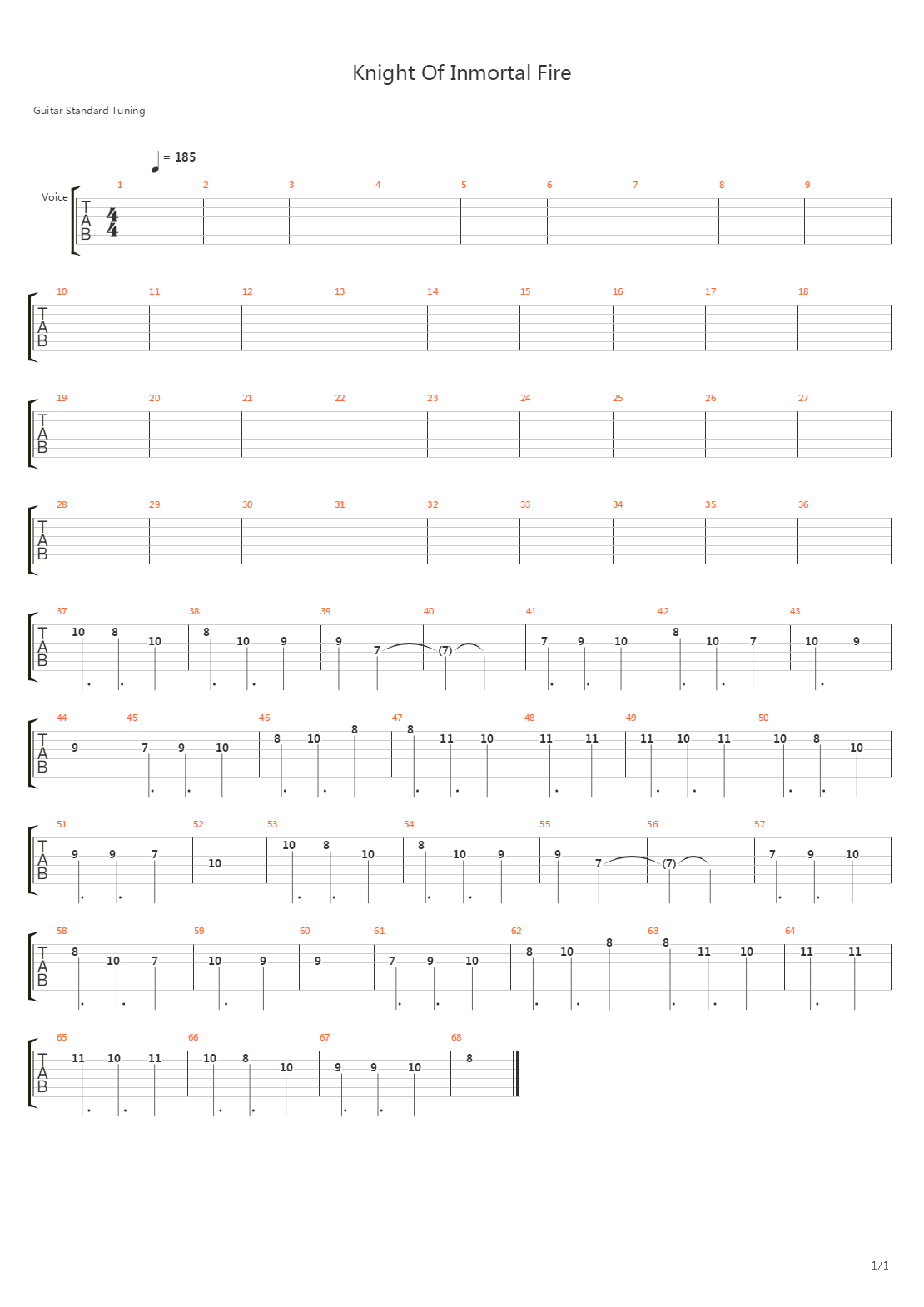 Knight Of Inmortal Fire吉他谱