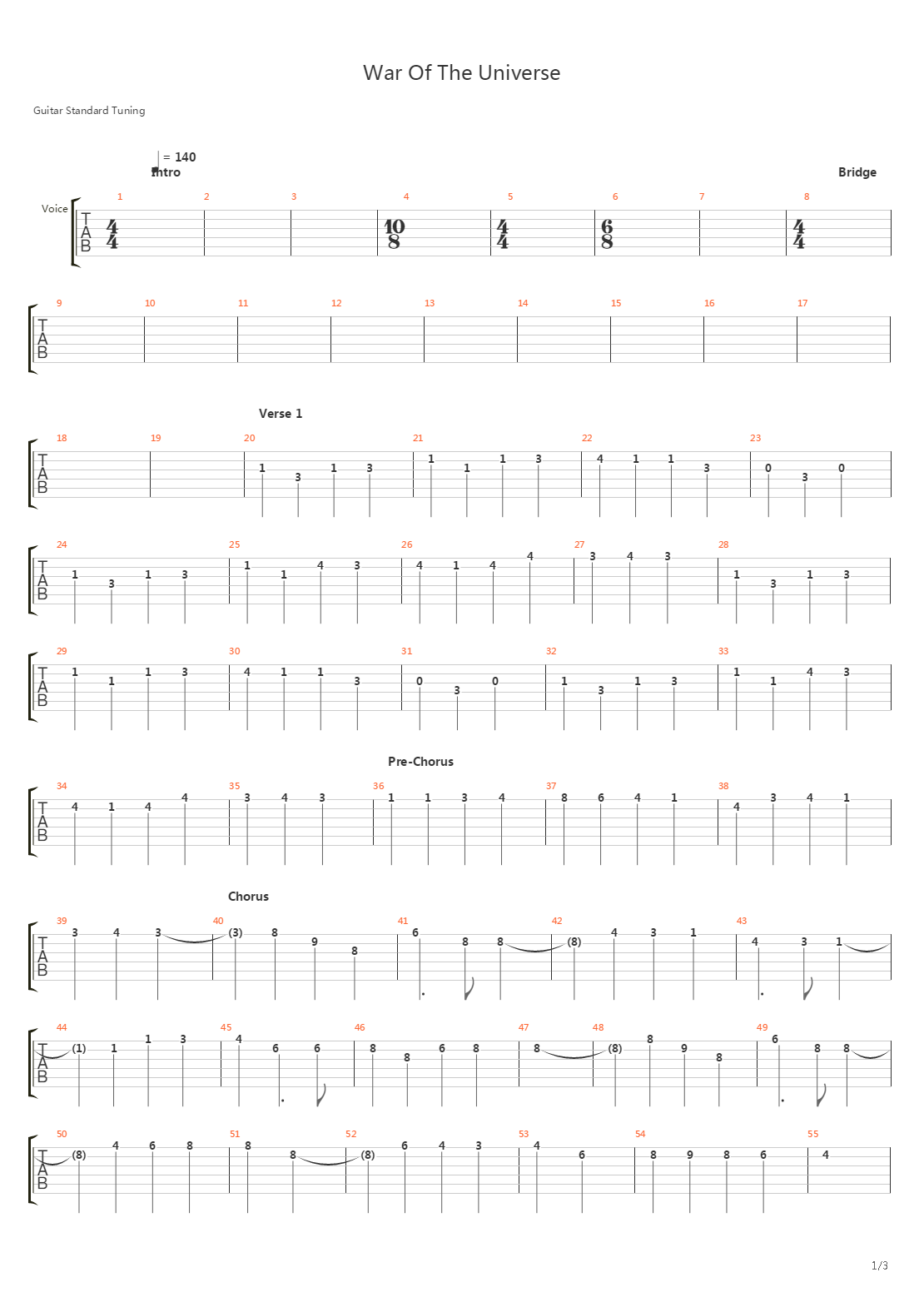 War Of The Universe吉他谱