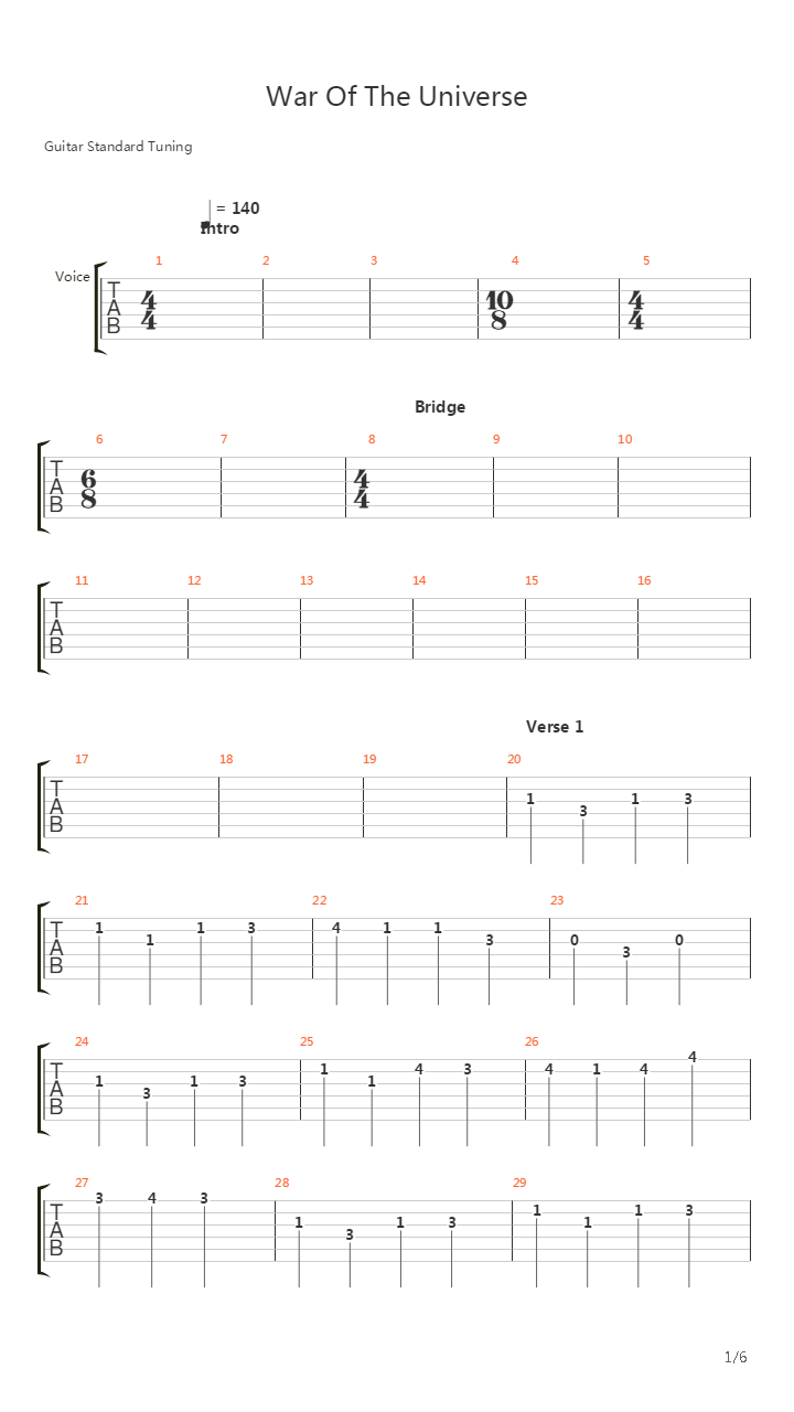War Of The Universe吉他谱