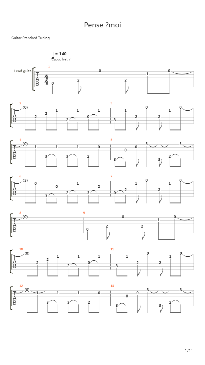 Pense À Moi吉他谱