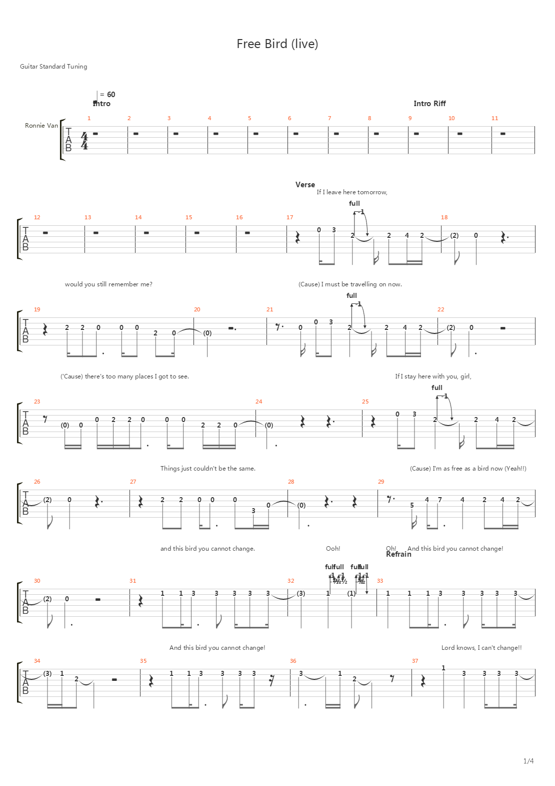 Free Bird (Live)吉他谱