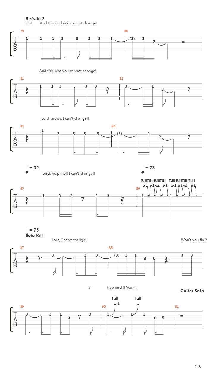 Free Bird (Live)吉他谱