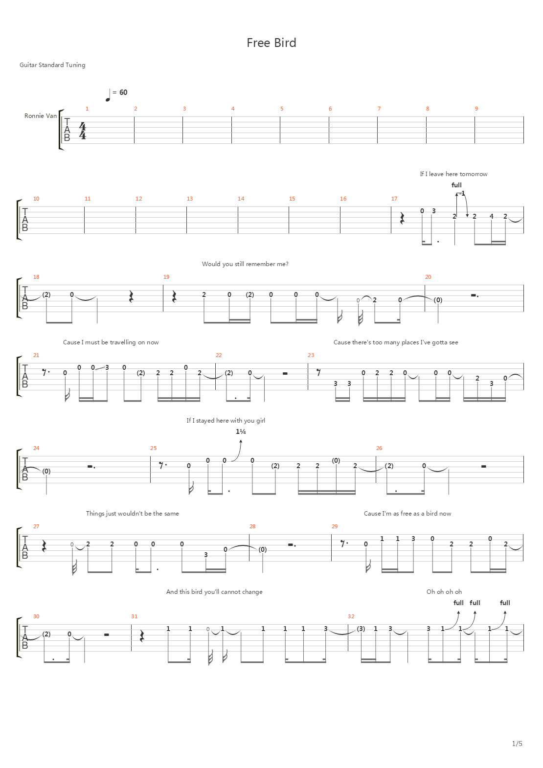 Free Bird吉他谱