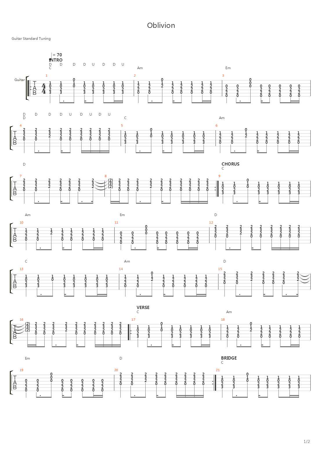Oblivion吉他谱