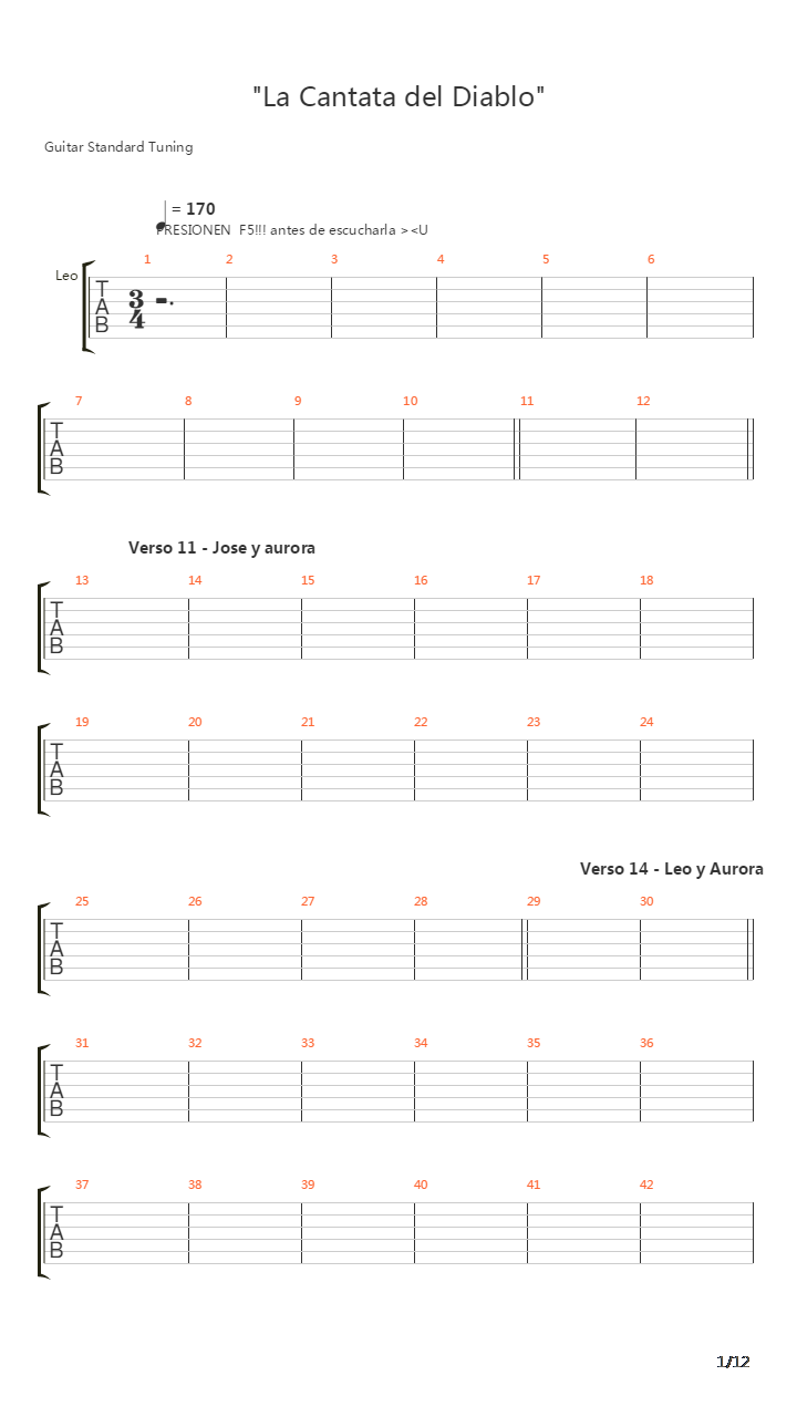 La Cantata Del Diablo Parte 1吉他谱