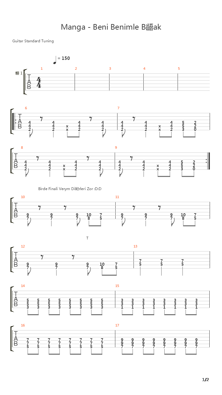 Beni Benimle Bırak吉他谱