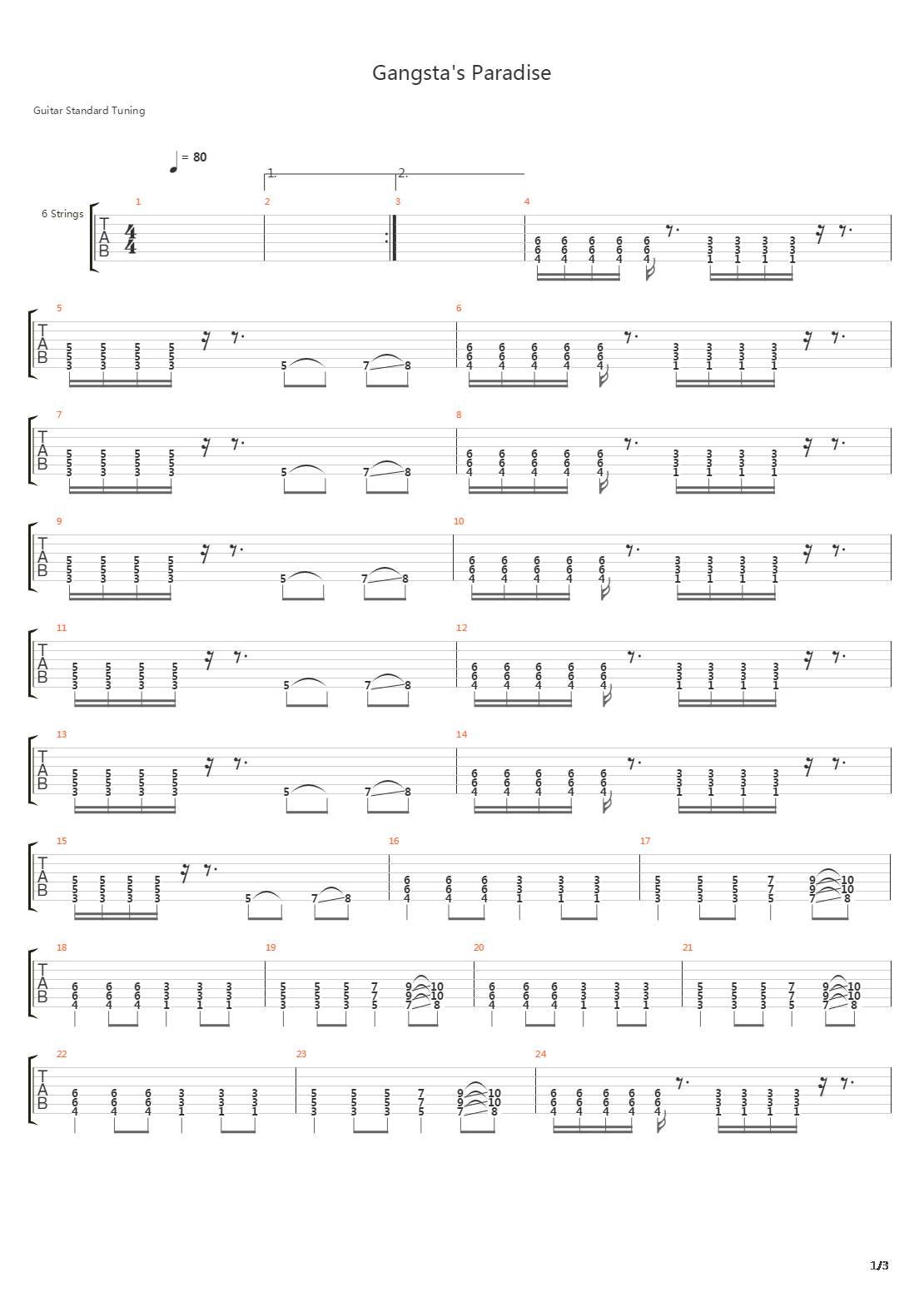 Gangsta's Paradise吉他谱