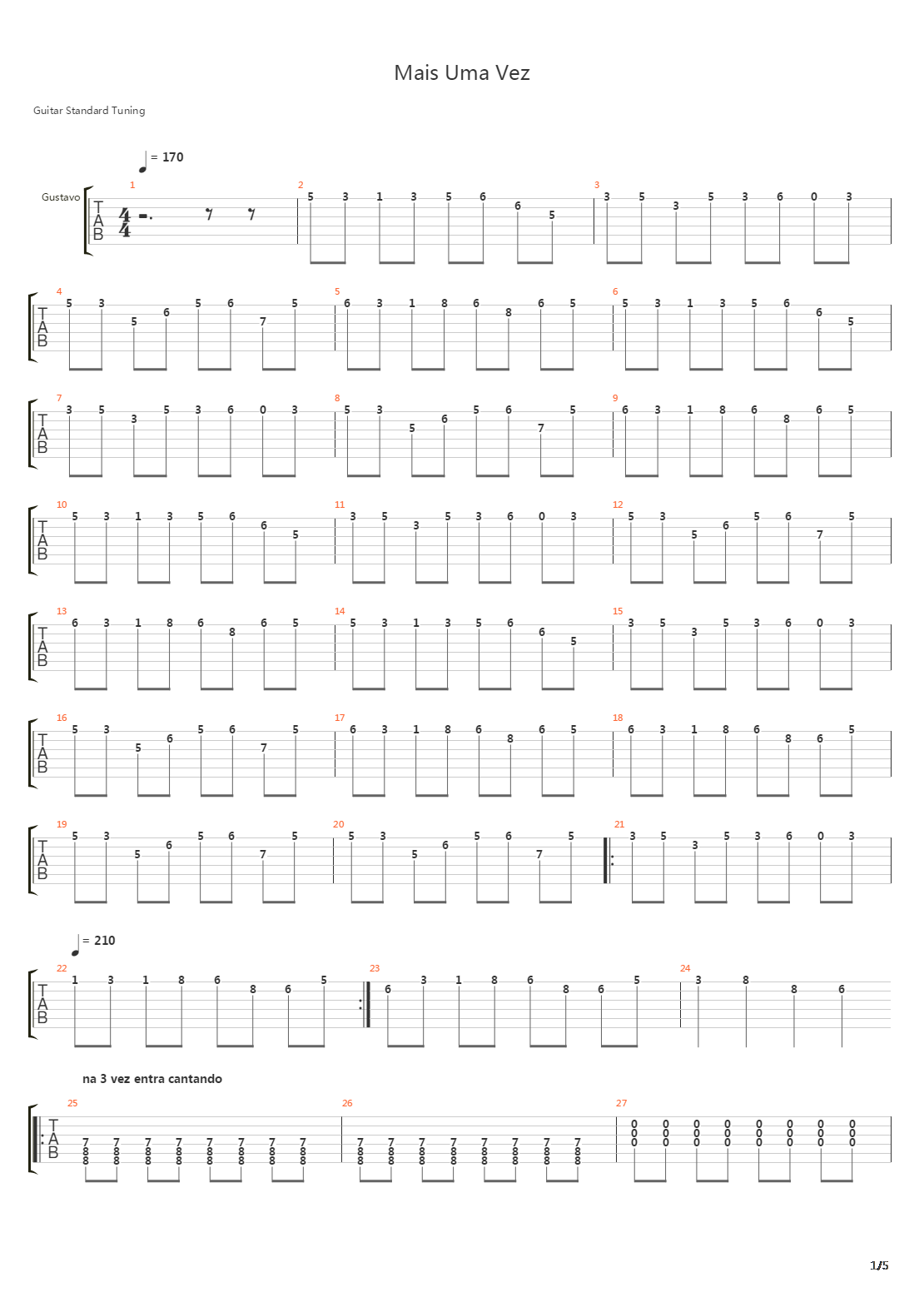 Mais Uma Vez吉他谱
