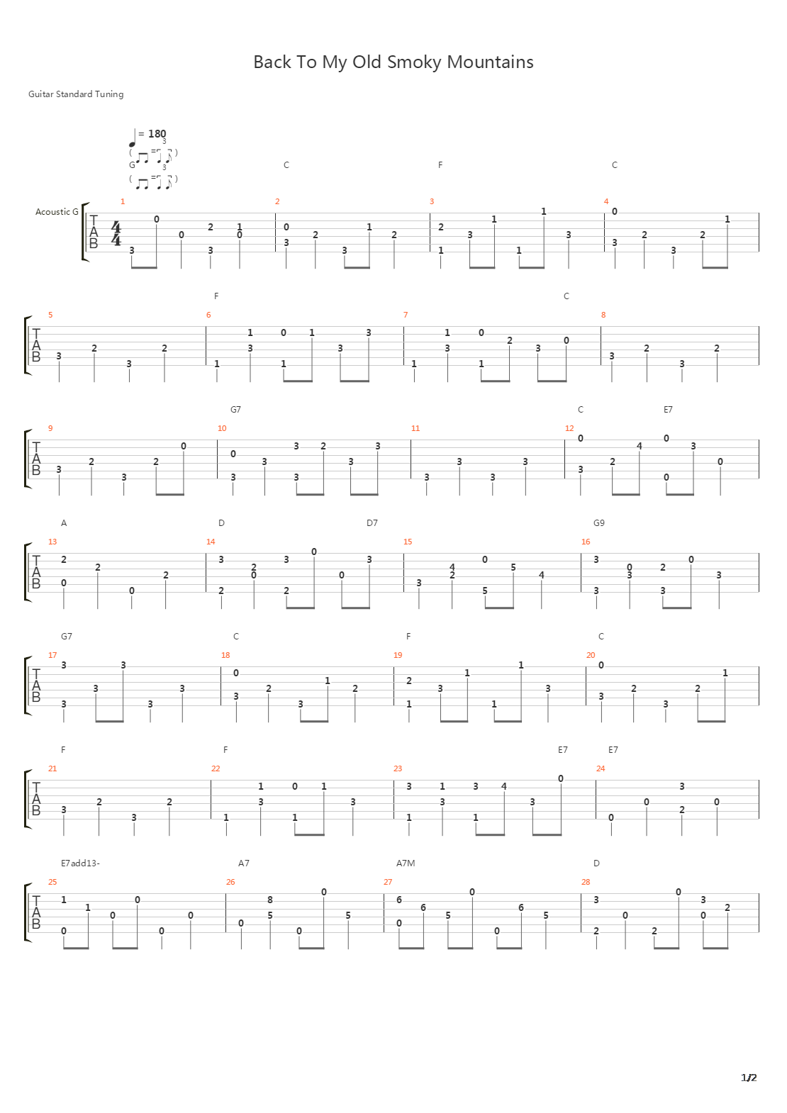Back To My Old Smocky Mountains吉他谱