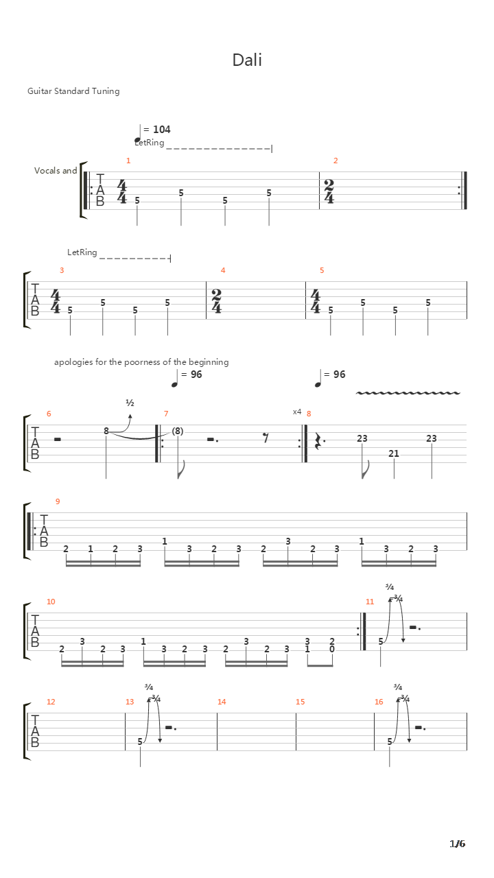Dali吉他谱