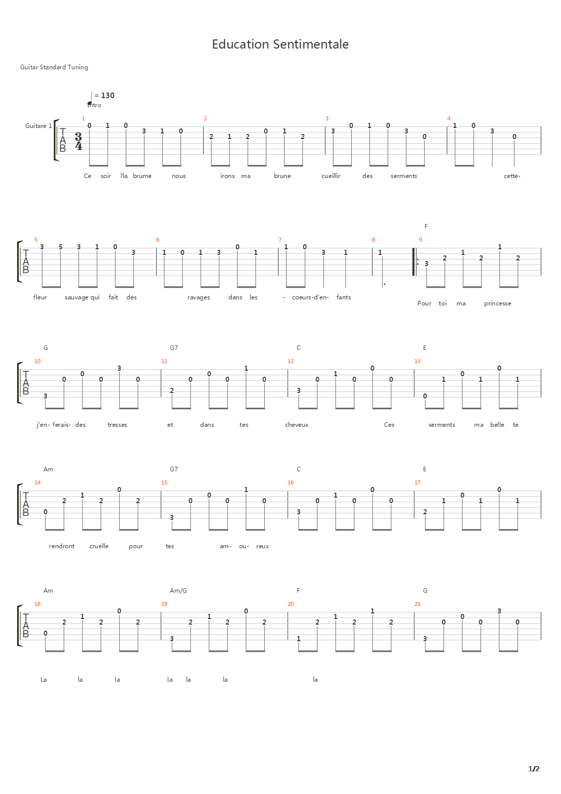 L'éducation Sentimentale吉他谱