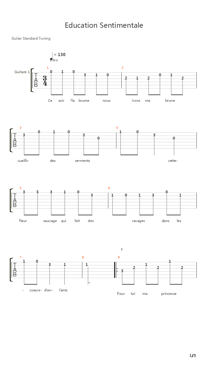 L'éducation Sentimentale吉他谱