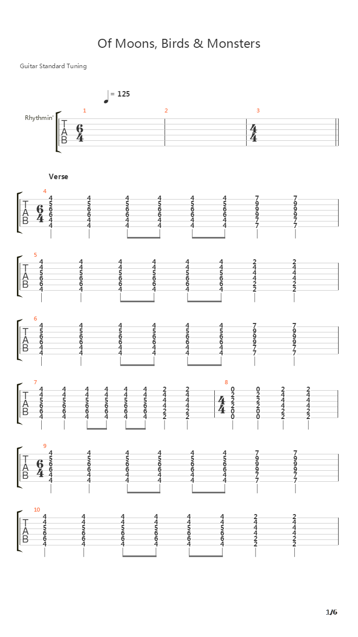 Of Moons, Birds & Monsters吉他谱