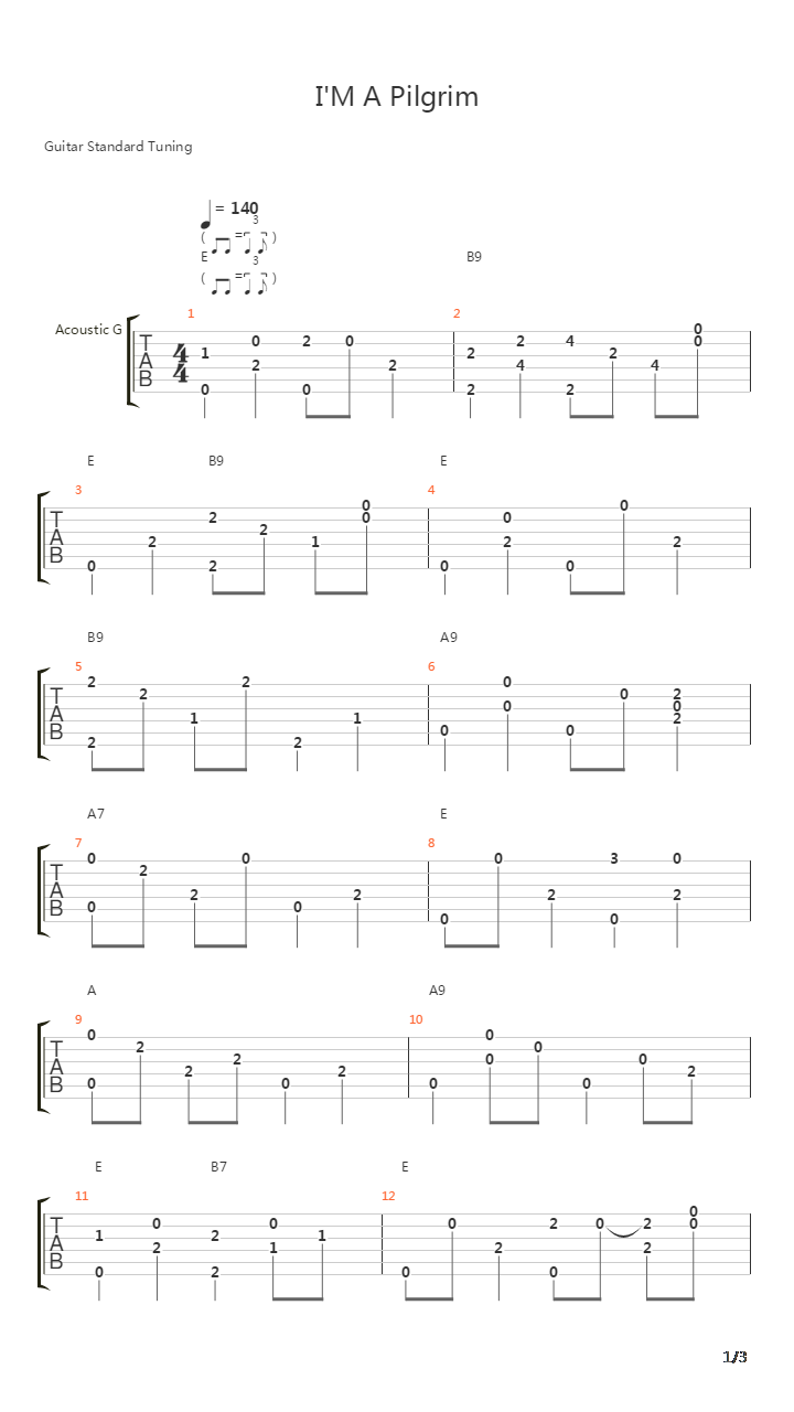 I'm A Pilgrim吉他谱