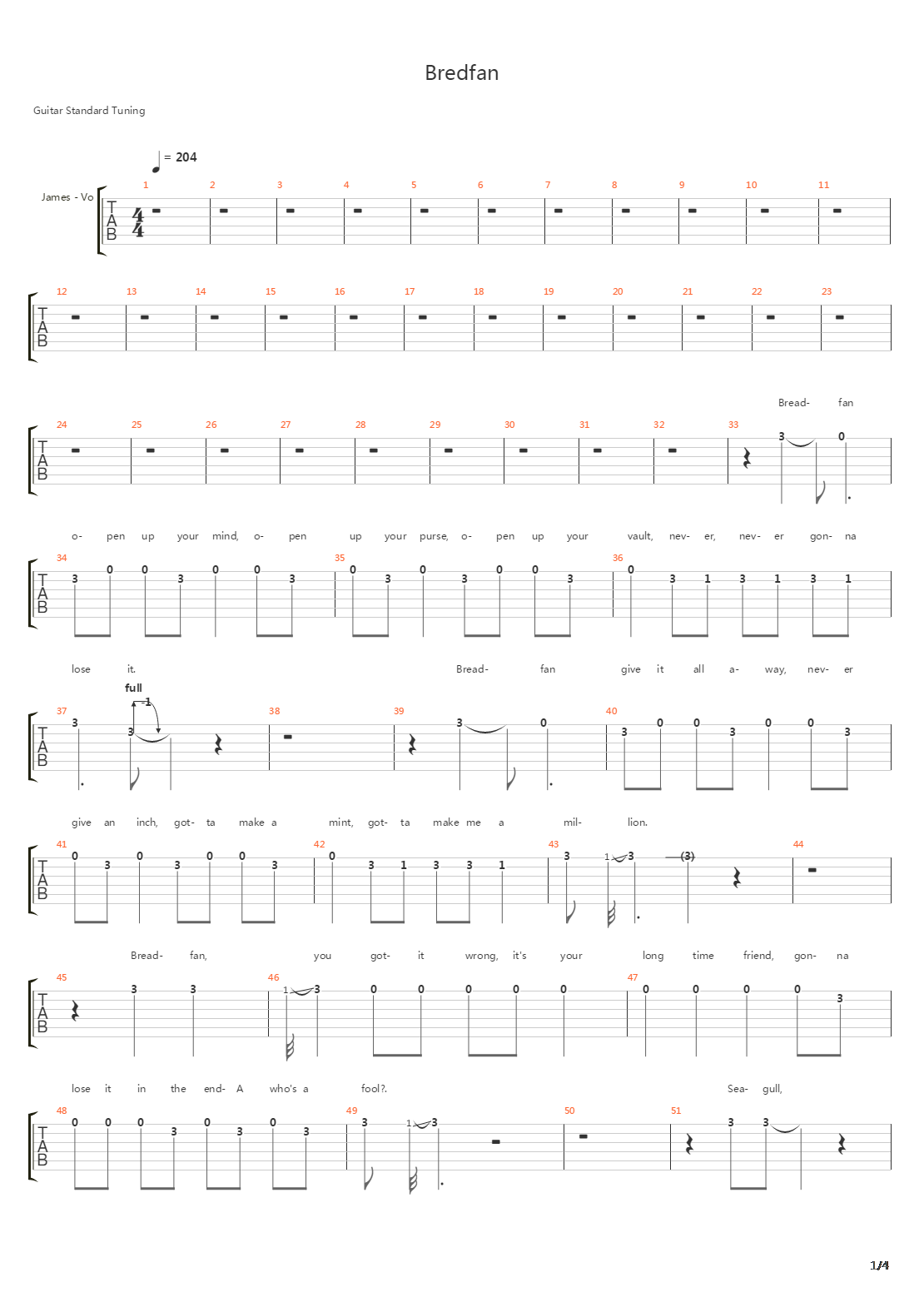 Breadfan吉他谱