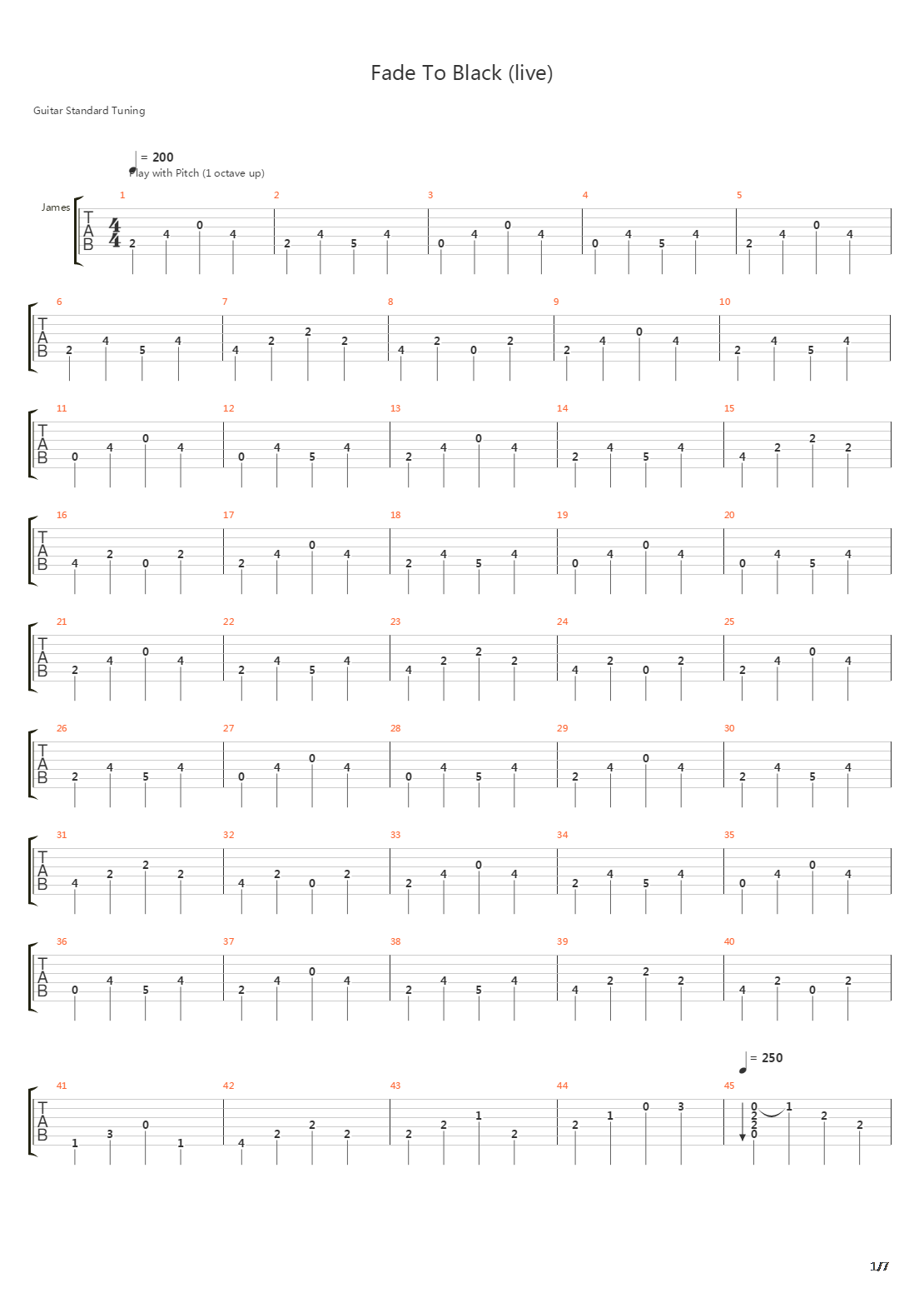 Fade To Black (Ride The Lighting) Live吉他谱