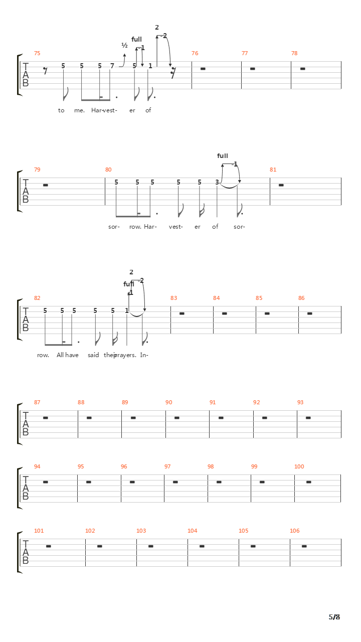 Harvester Of Sorrow吉他谱