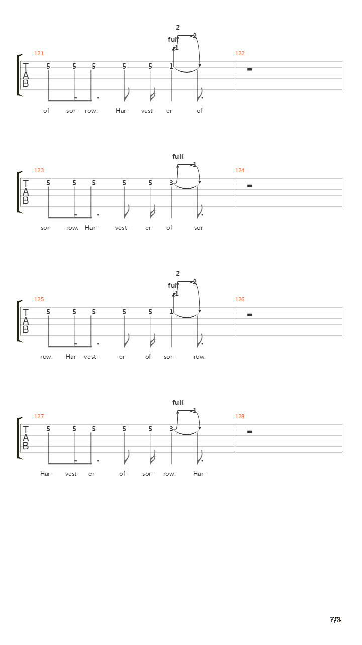 Harvester Of Sorrow吉他谱