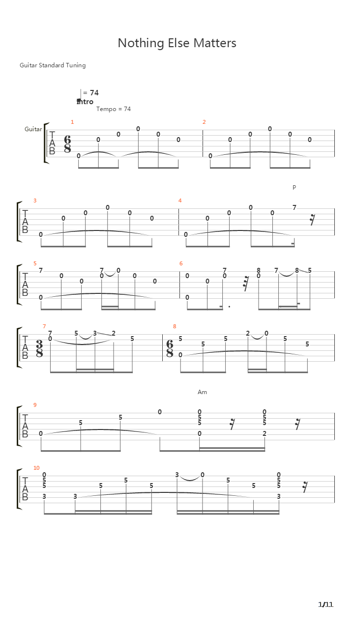 Nothing Else Matters V2吉他谱