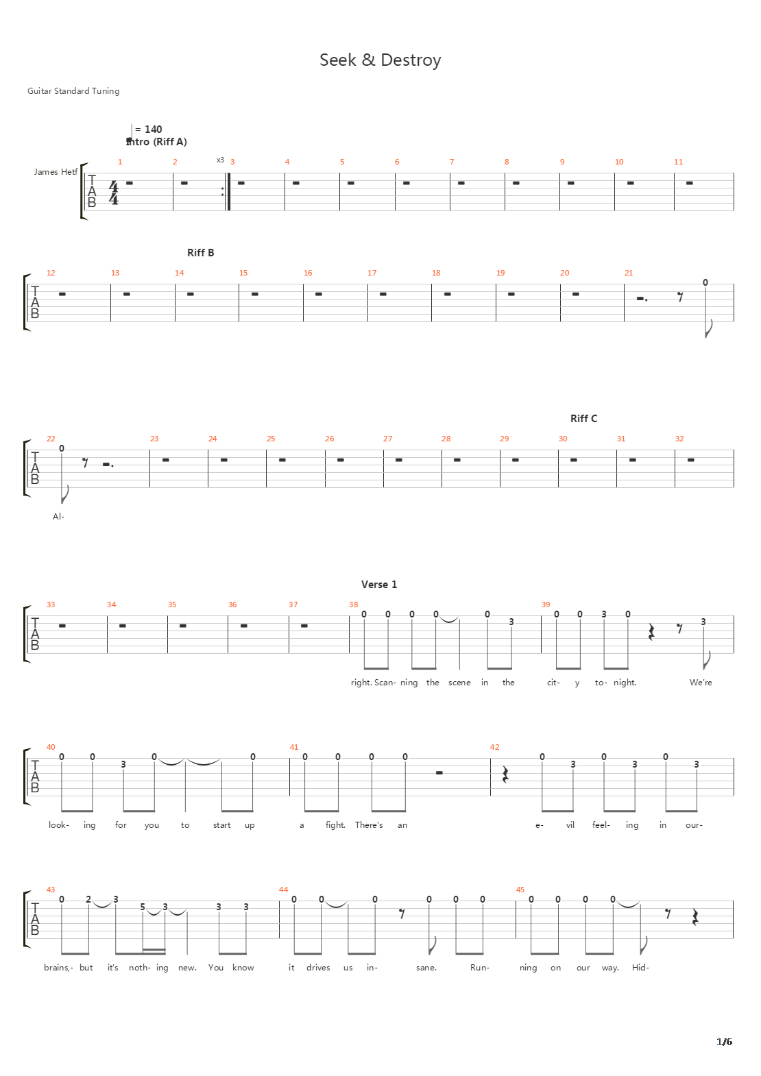 Seek & Destroy吉他谱