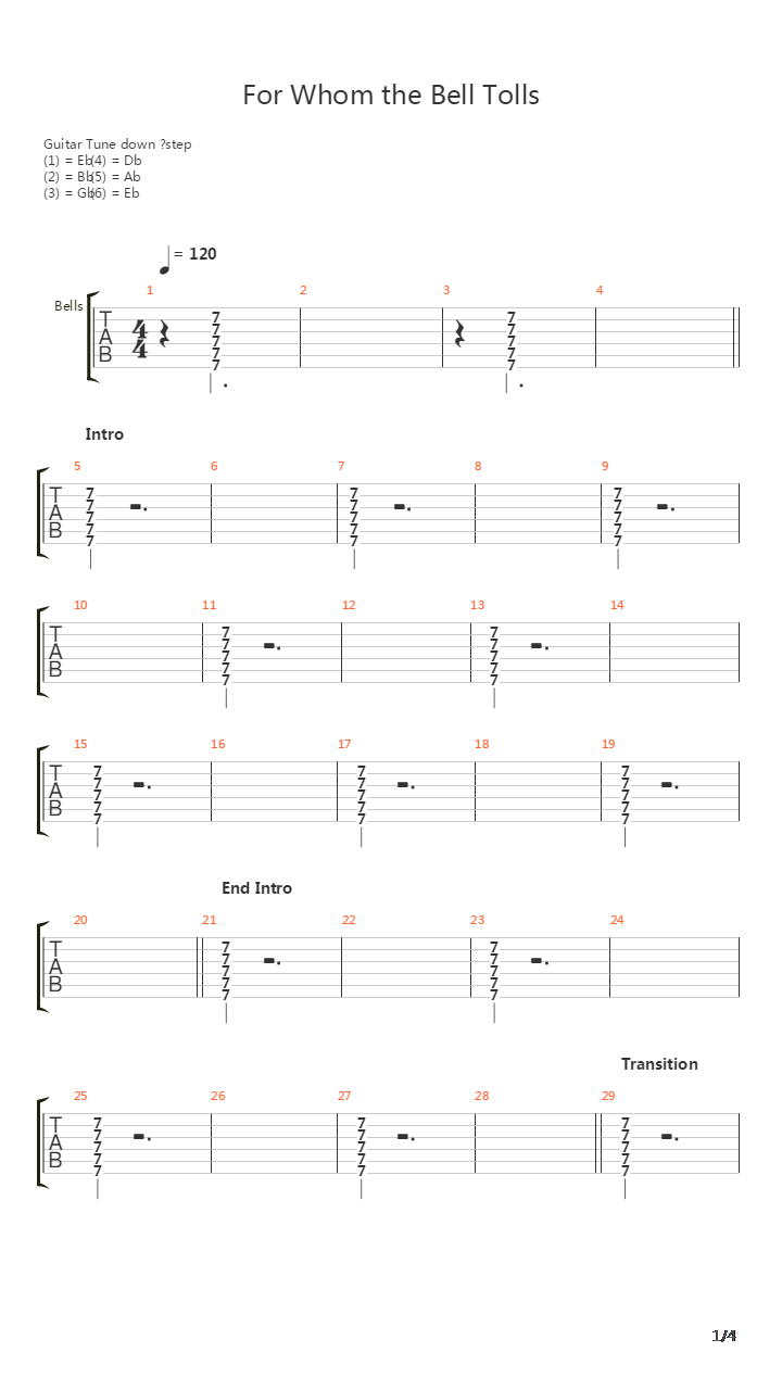 For Whom The Bell Tolls吉他谱