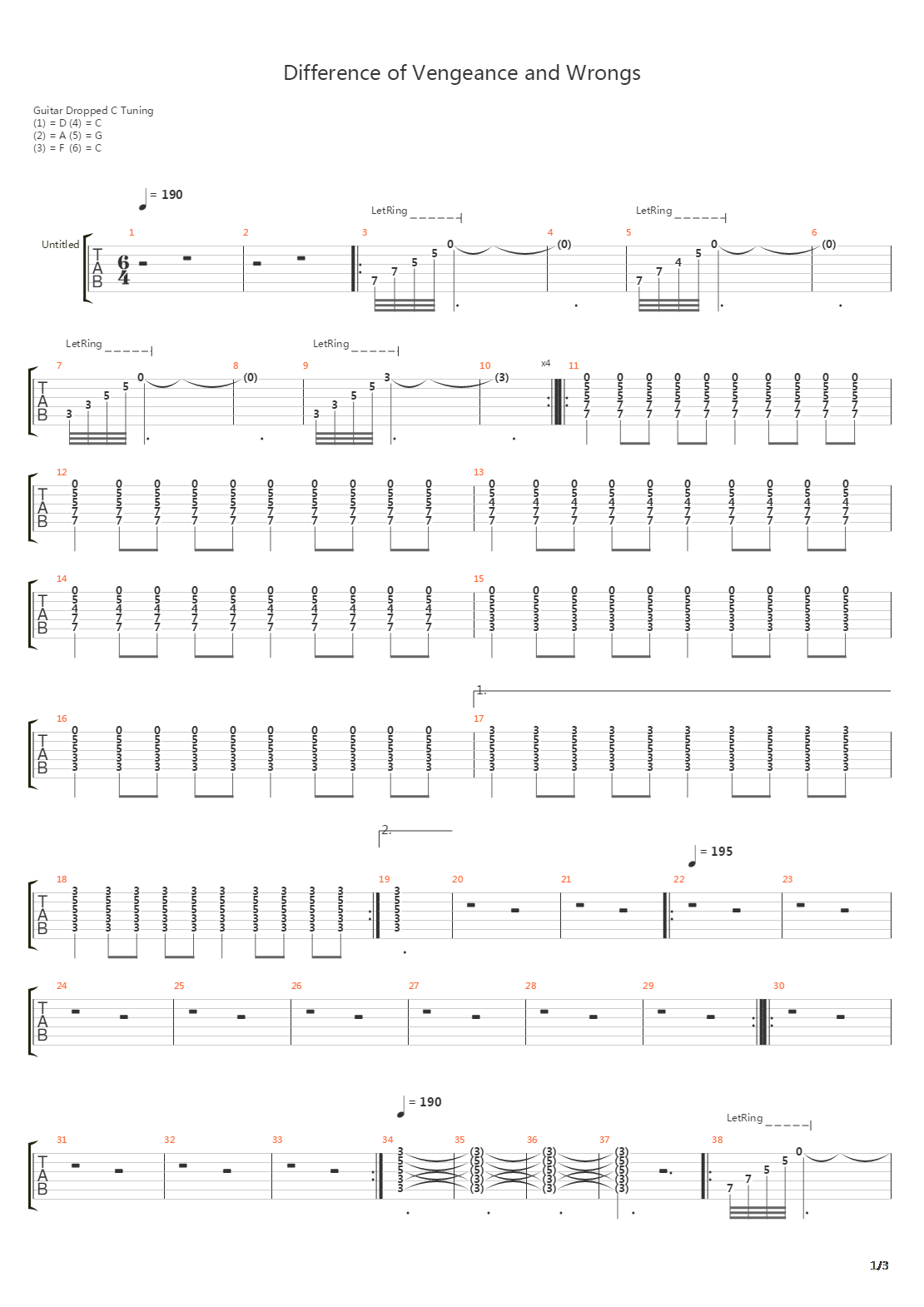 Difference Of Vengeance And Wrongs吉他谱