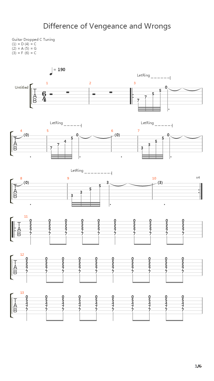 Difference Of Vengeance And Wrongs吉他谱