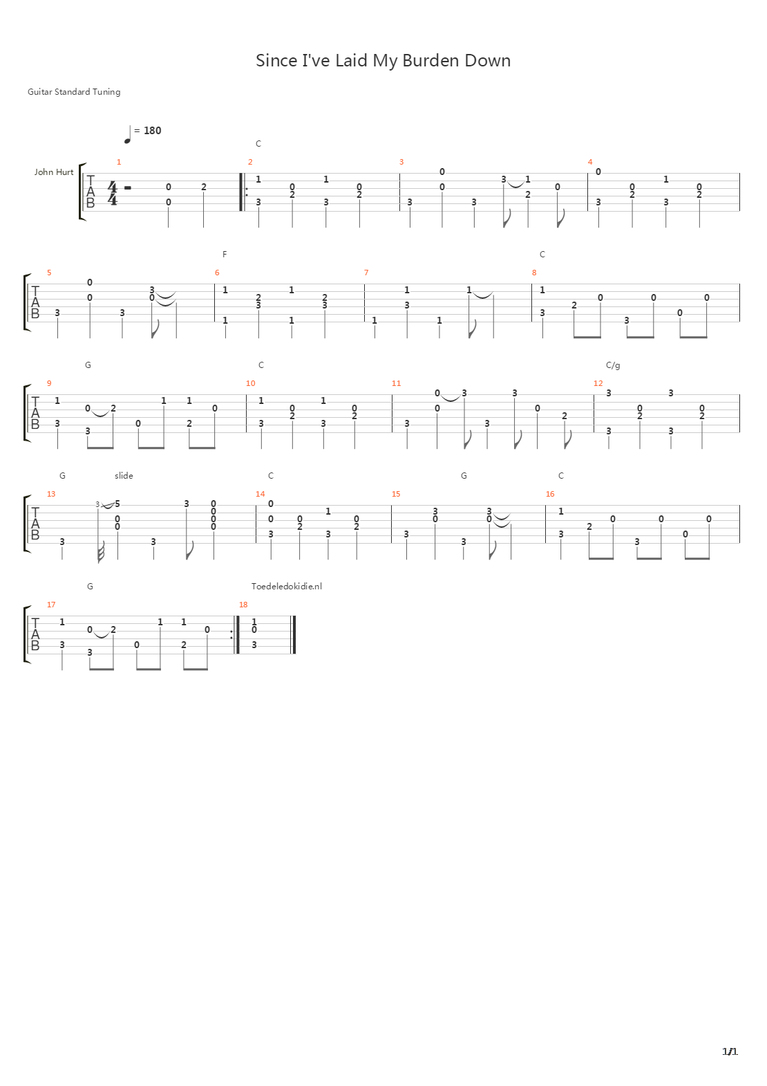 Since I've Laid My Burden Down吉他谱