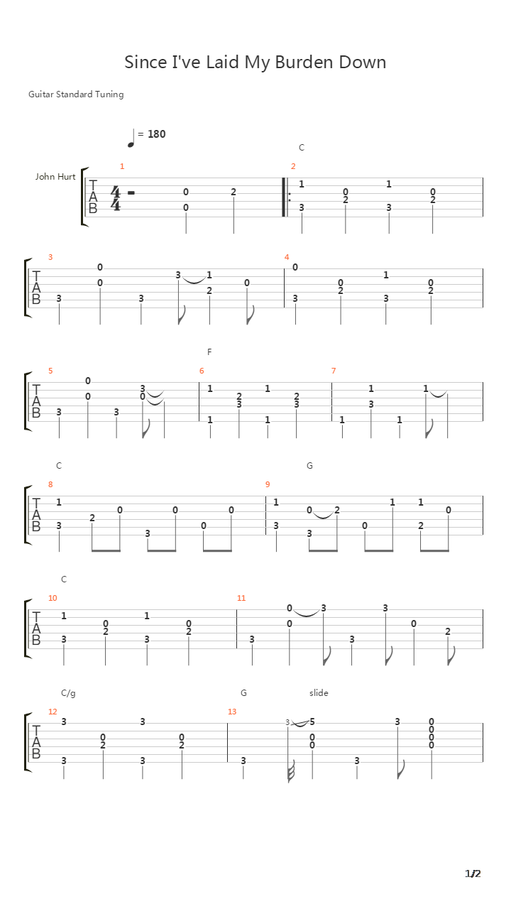 Since I've Laid My Burden Down吉他谱