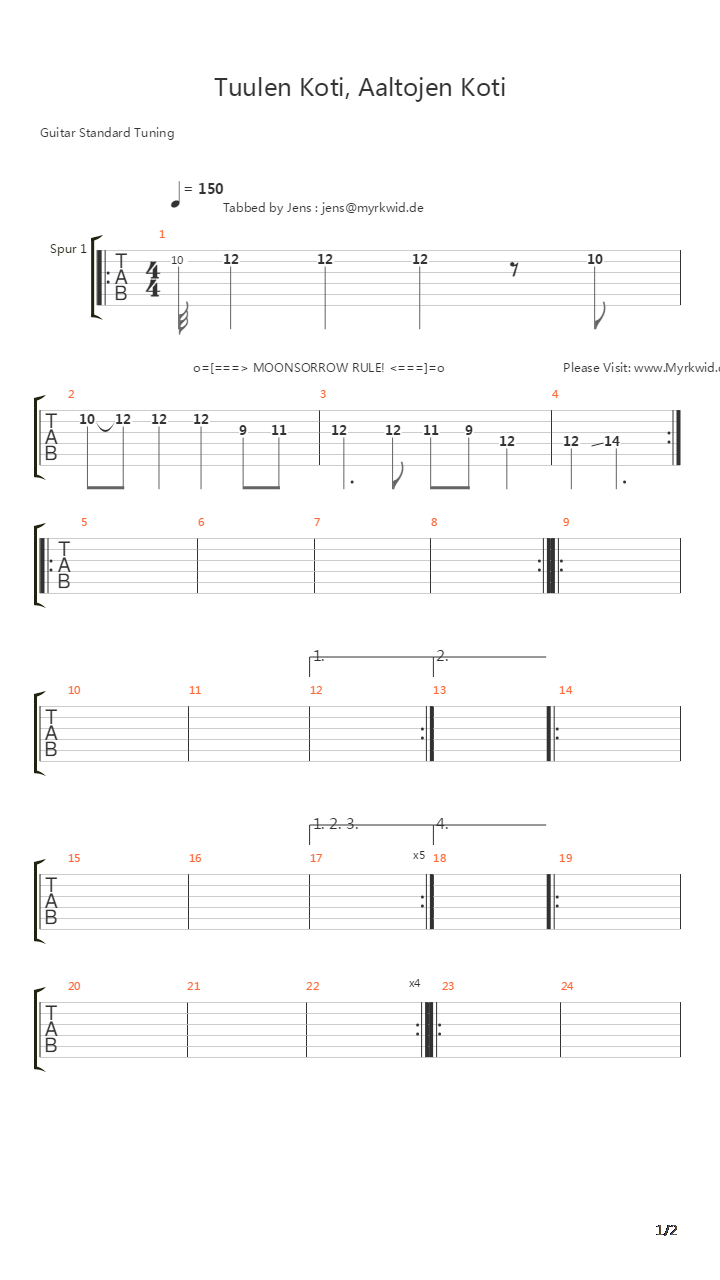 Tuulen Koti, Aaltojen Koti吉他谱