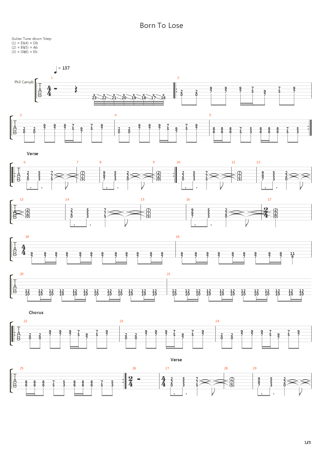 Born To Lose吉他谱
