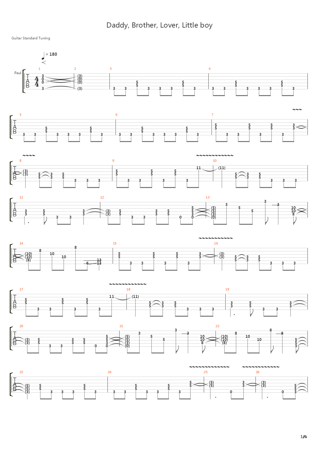 Daddy, Brother, Lover, Little Boy吉他谱