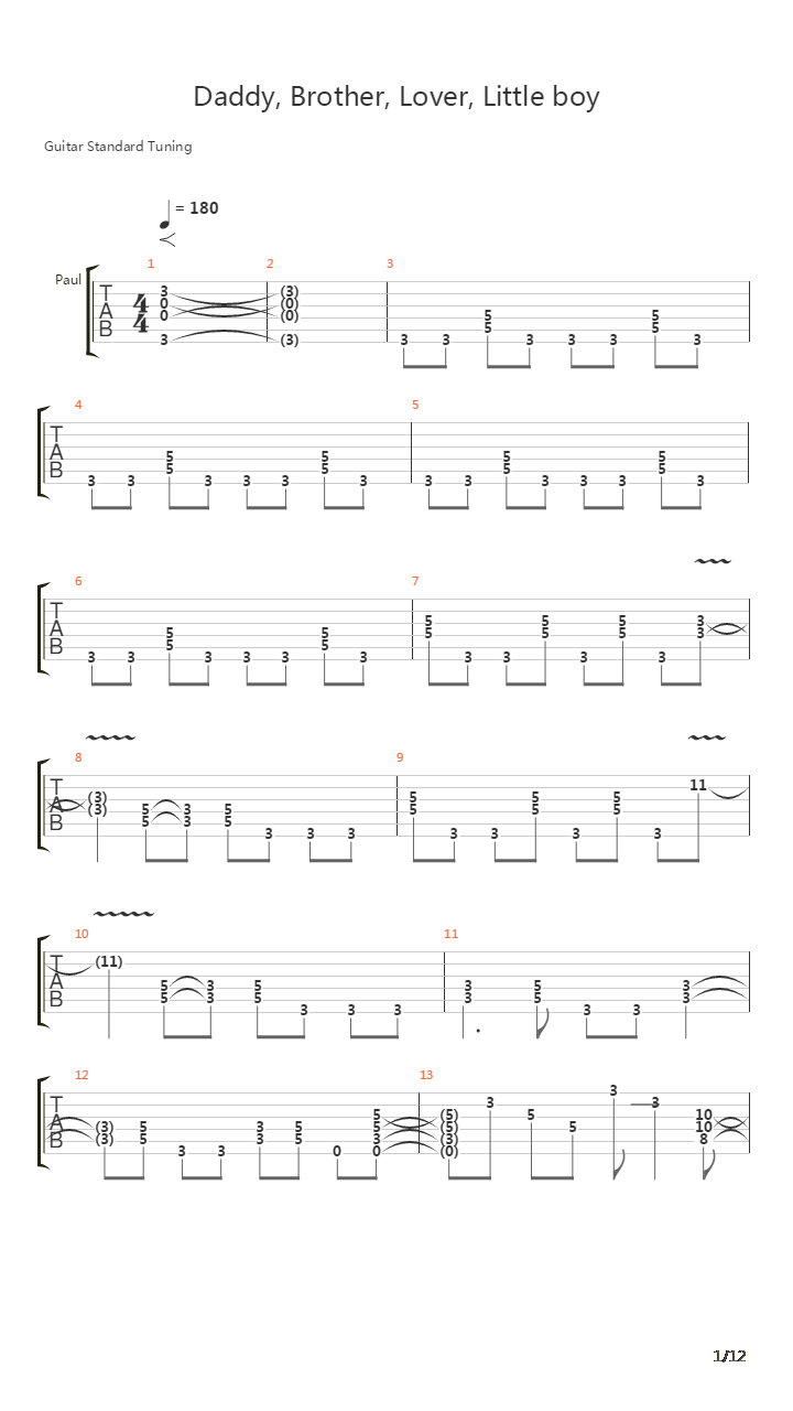 Daddy, Brother, Lover, Little Boy吉他谱