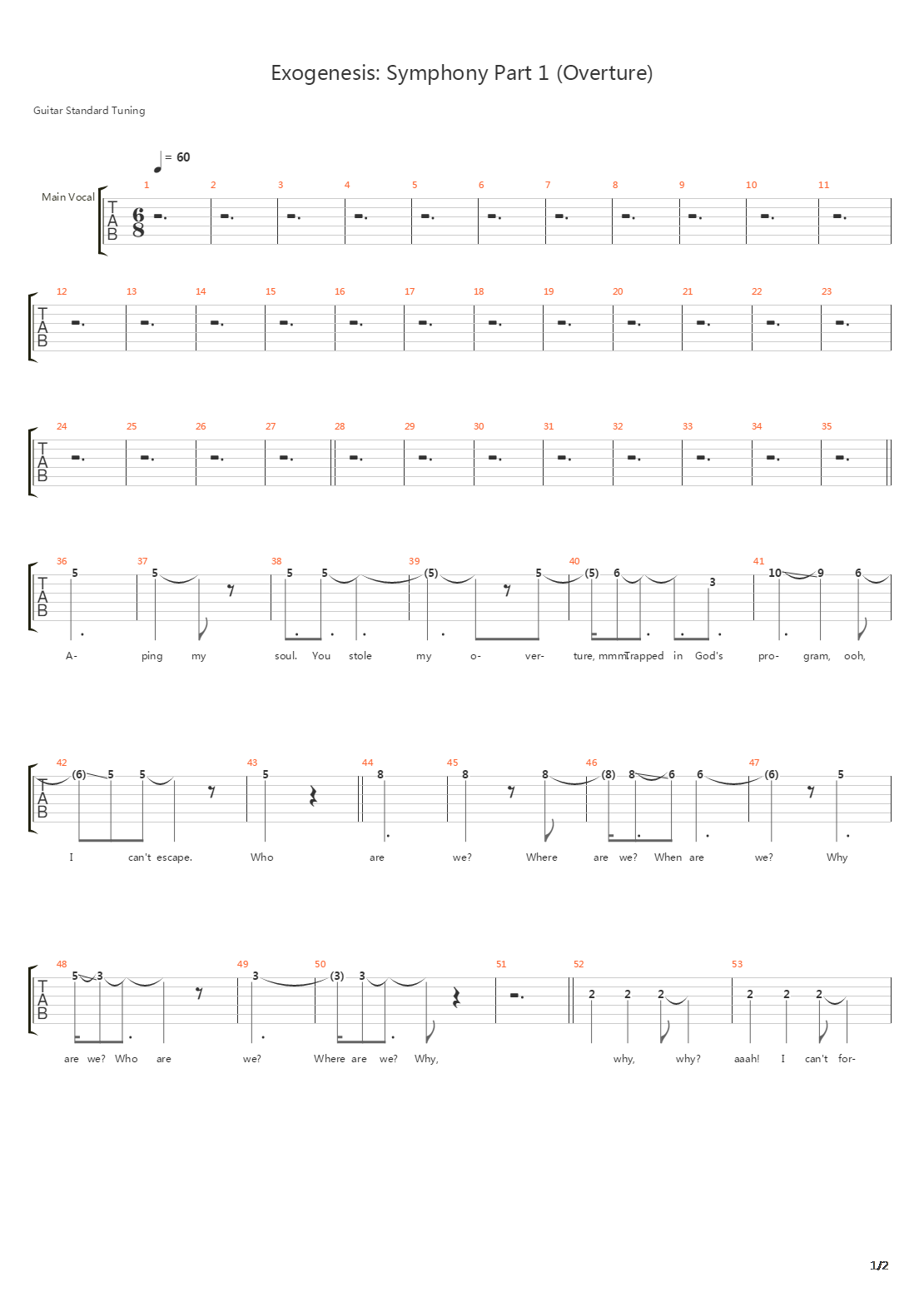 Exogenesis Pt 1 Overture吉他谱