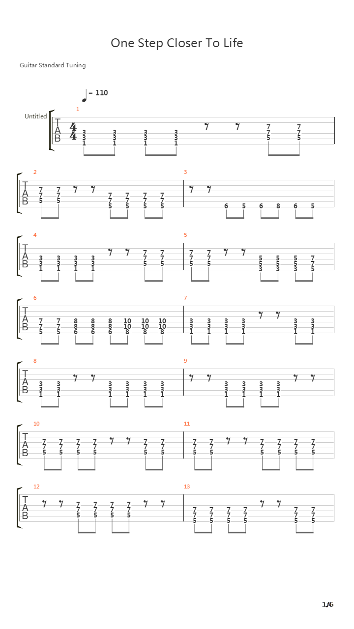 One Step Closer To Life吉他谱